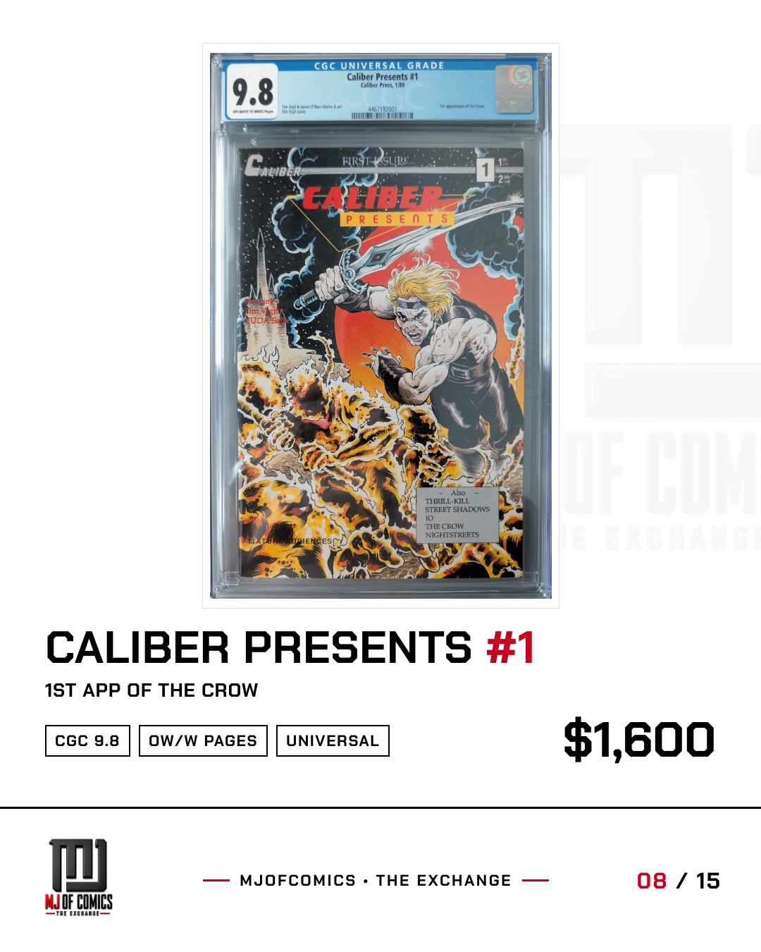 Caliber Presents #1, CGC 9.8, 1st The Crow