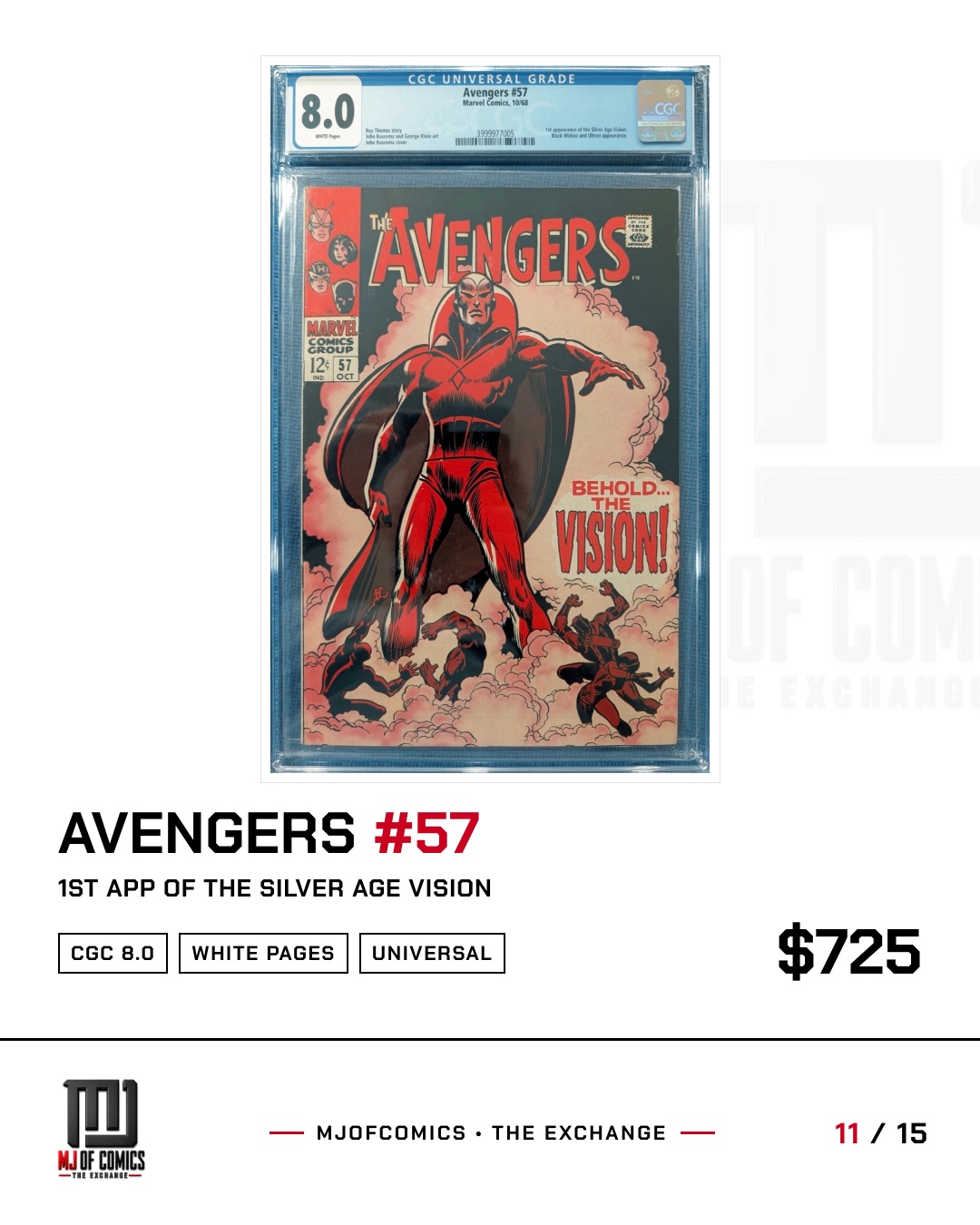Avengers #57, CGC 8.0, 1st Silver Age Vision